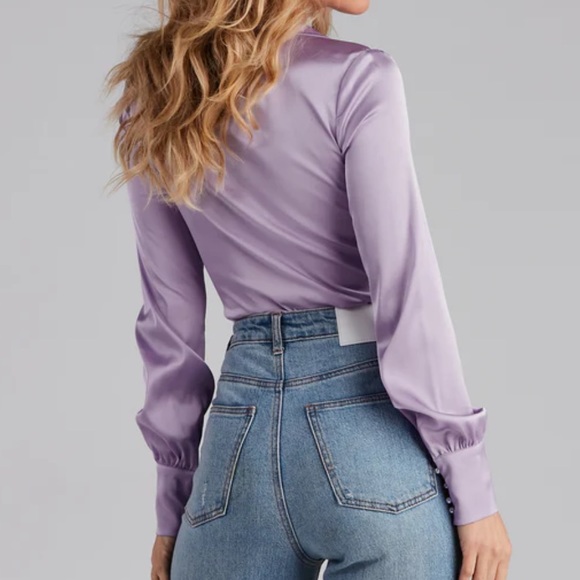 Satin Chic Tie-Front Bodysuit - Picture 3 of 5